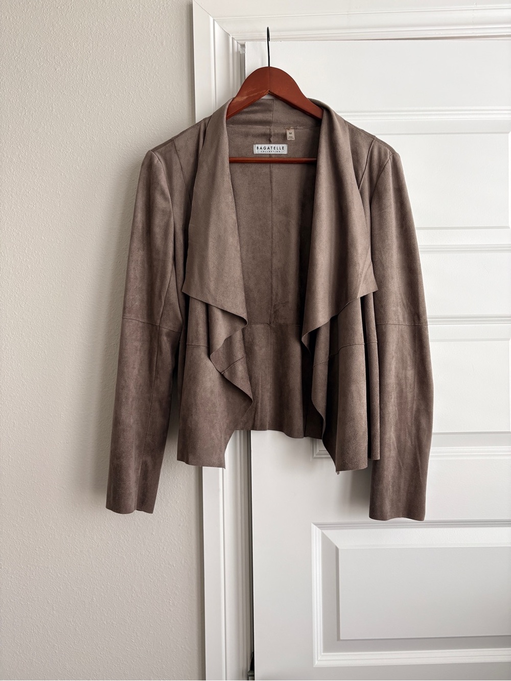 Bagatelle Faux Suede Jacket M Western moto flowy Taupe Brown Boho 70s Draped